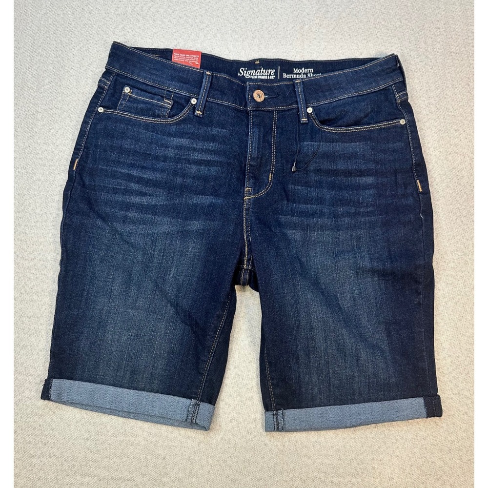 Signature by Levi Strauss Bermuda Shorts Womens 12 Dark Wash Denim Cuffed